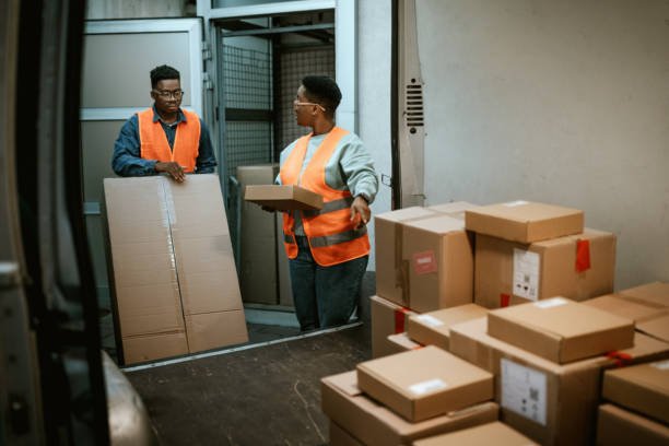 Freight being loaded at a distribution hub at night